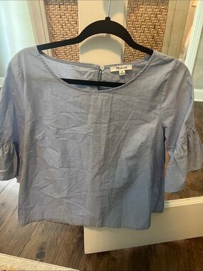 Madewell Chambray Blue Ruffle Sleeve Top